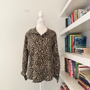 Ann Mashburn Cheetah Print Long Sleeve Tunic Blouse Size Small